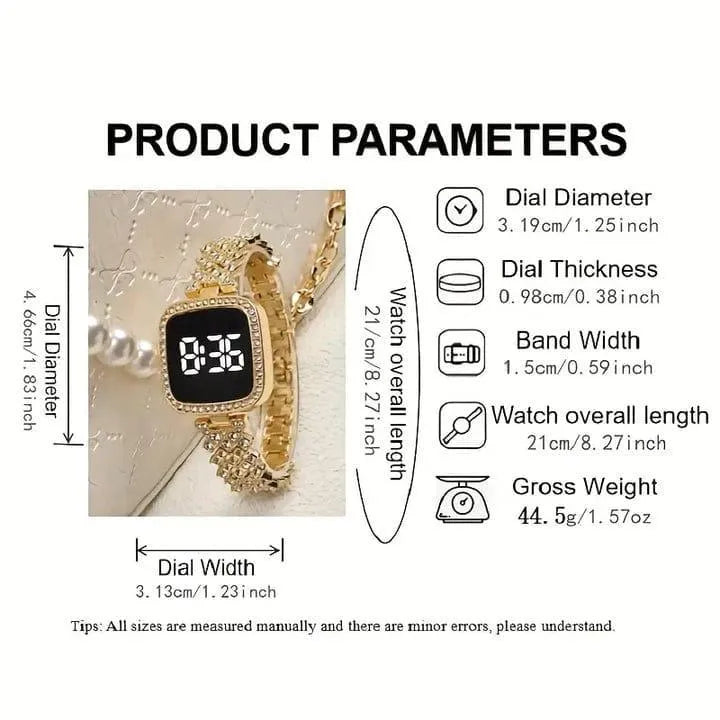 Sleek Women's Square Face Chain Strap Touch Digital Watch