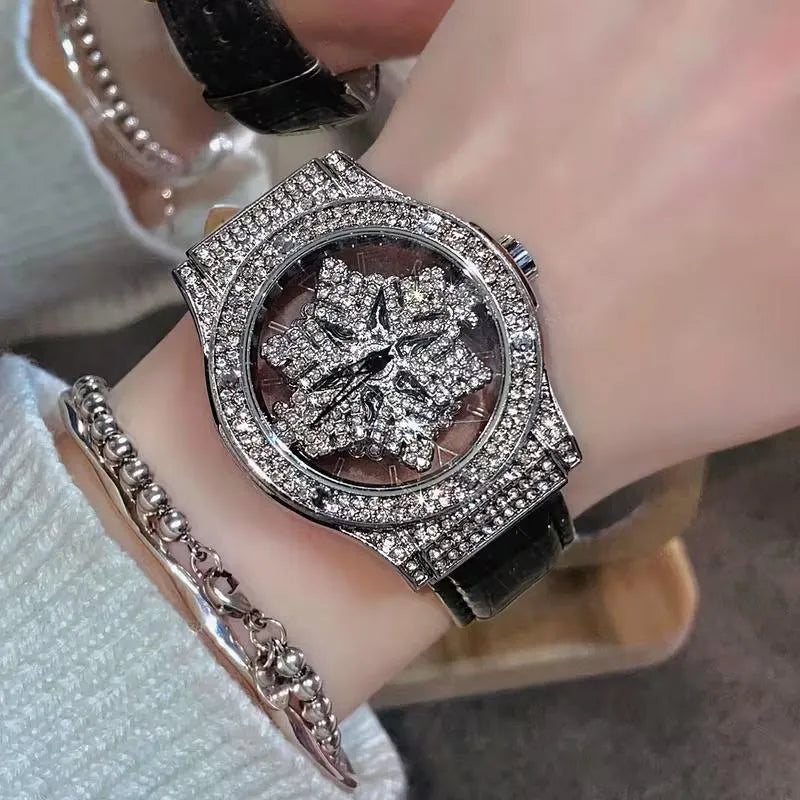 Fully Diamond Crystal Snowflake Watch – Black Version